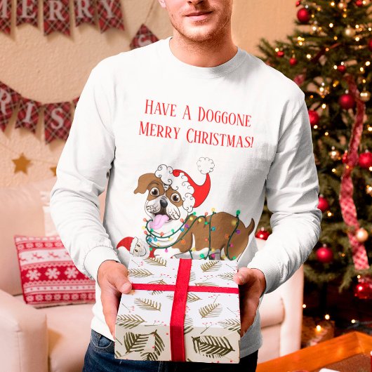 Englischer Bulldog mit Weihnachtsbeleuchtung T-Shirt