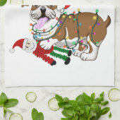 Englischer Bulldog mit Weihnachtslicht lange Schür Geschirrtuch (Gefaltet)