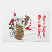 Englischer Bulldog mit Weihnachtslicht lange Schür Geschirrtuch (Horizontal)