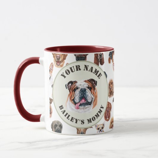 Englischer Bulldog und Freunde personalisierter Sc Tasse (Links)