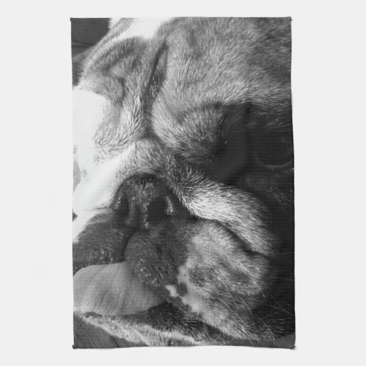 Englischer Bulldoggen-Schwarzweiss-Welpe Geschirrtuch (Vertikal)