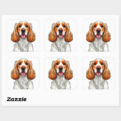 Englischer Cocker Spaniel Hundeporträt Quadratischer Aufkleber (Blatt)