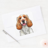 Englischer Cocker Spaniel Hundeporträt Quadratischer Aufkleber (Umschlag)