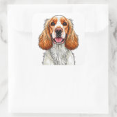 Englischer Cocker Spaniel Hundeporträt Quadratischer Aufkleber (Tasche)