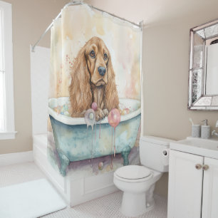 Englischer Cocker Spaniel in der Badewanne Aquarel Duschvorhang