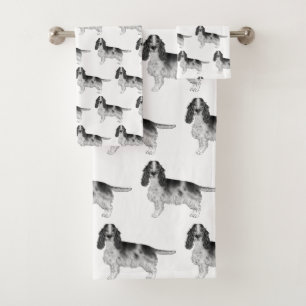 Englischer Cocker Spaniel in Schwarz-Weiß-Muster Badhandtuch Set