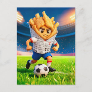 Englischer Fish-and-Chips-Fußballspieler-Charakter Postkarte
