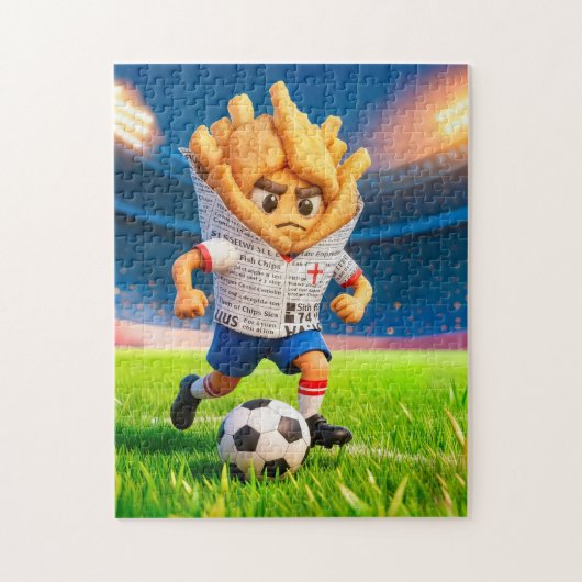 Englischer Fish-and-Chips-Fußballspieler-Charakter Puzzle (Vertikal)