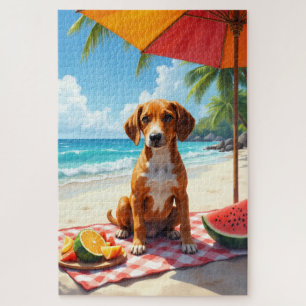 Englischer Foxhound Strandentspannungsszene Puzzle
