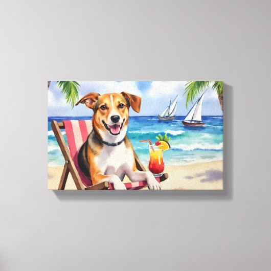 Englischer Fuchsjagdhund am Strand Leinwanddruck (Vorderseite)