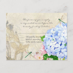 Englischer Garten, Blaue und rosa Hortensien Aquar RSVP Karte