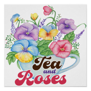 Englischer Gartenstil Tee und Rosen Florale Kunst Poster