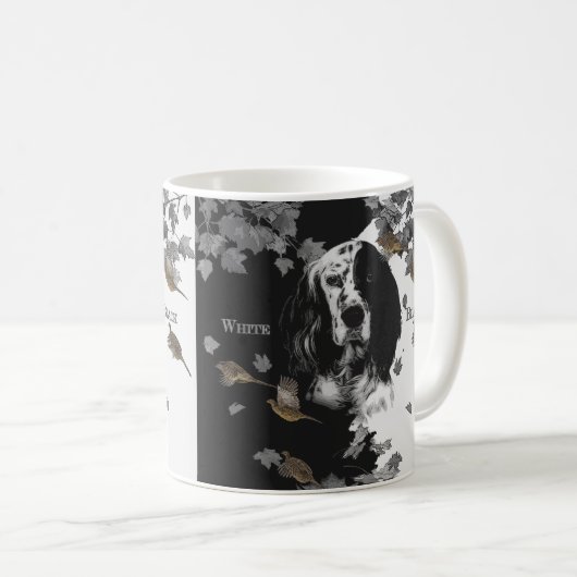 Englischer Kaffee-Tasse in Schwarz-Weiß Kaffeetasse (VorderseiteRechts)