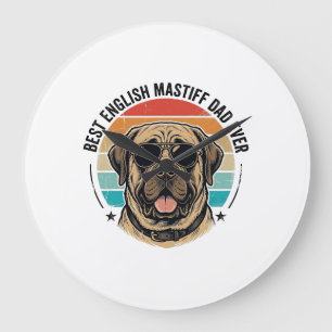 Englischer Mastiff-Vater Vintage-Sonnenuntergang-H Große Wanduhr