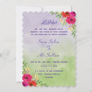 Englischer Muslim Lavendel & Grün Aquarell Blumenm Save The Date