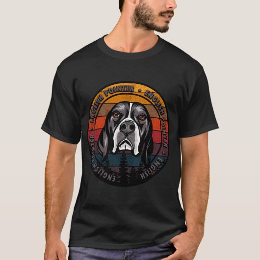 Englischer Pointer bedrängter Sonnenuntergang Retr T-Shirt (Vorderseite)