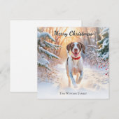 Englischer Pointer Hund läuft im Schnee Weihnachte Feiertagskarte (Vorne/Hinten)