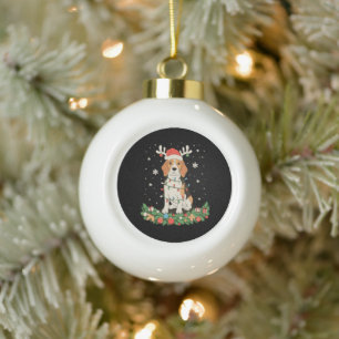 Englischer Pointer-Hund Rentier Hut Weihnachtslich Keramik Kugel-Ornament