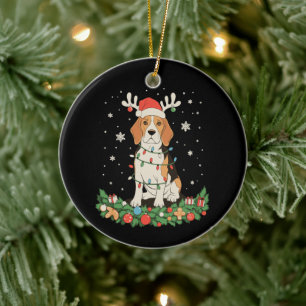 Englischer Pointer-Hund Rentierhut Weihnachtslicht Keramik Ornament