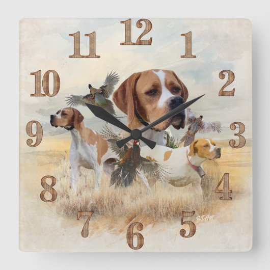 Englischer Pointer Quadratische Wanduhr (Vorderseite)