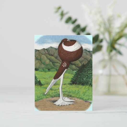 Englischer Pouter: Rot mit Bergen Postkarte (Stehend Vorderseite)