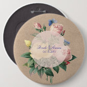 Englischer Rosenschmetterlingsgarten Hochzeit Button (Vorne & Hinten)