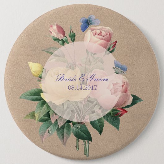 Englischer Rosenschmetterlingsgarten Hochzeit Button (Vorderseite)