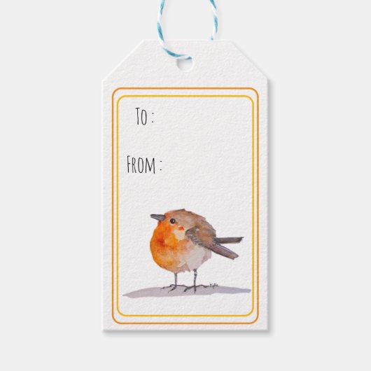 Englischer Rotkehlchen-Aquarell Geschenkanhänger (Vorderseite)