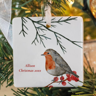 Englischer Rotkehlchen-Robin-Vogel-Feiertag Weihna Keramikornament