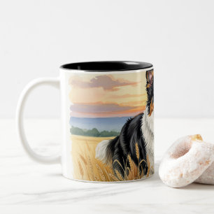 Englischer Schäferhund auf einem Weizenfeld Zweifarbige Tasse