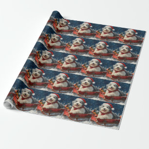 Englischer Schäferhund im Schlitten Lass es schnei Geschenkpapier