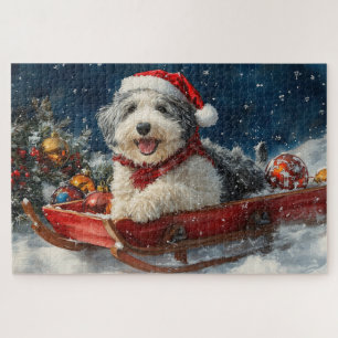 Englischer Schäferhund im Schlitten Lass es schnei Puzzle