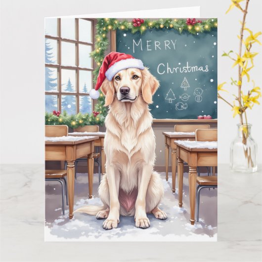 Englischer Setter Cozy Classroom Lehrer Santa Karte (Gelbe Blume)