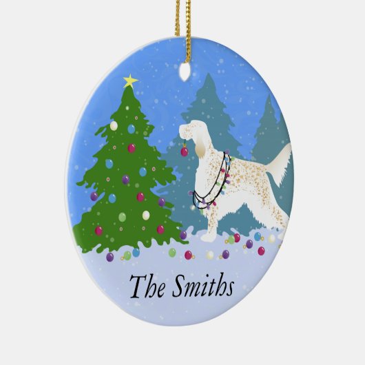 Englischer Setter Dekorationsbaum im Wald Keramikornament (Rechts)