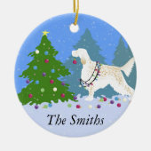 Englischer Setter Dekorationsbaum im Wald Keramikornament (Vorne)