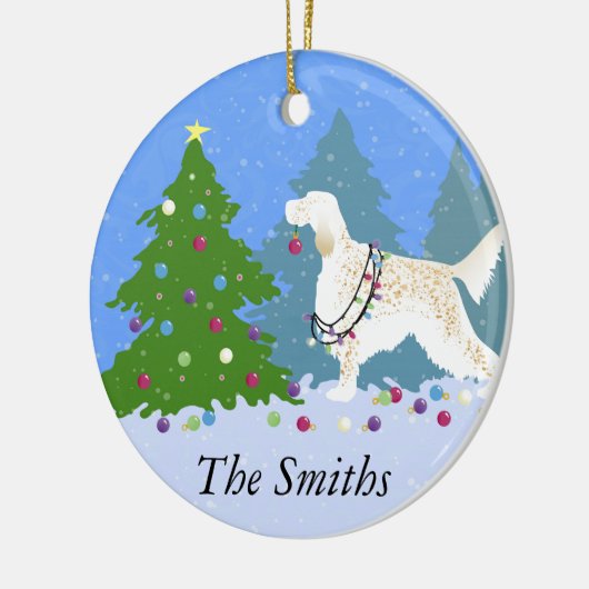 Englischer Setter Dekorationsbaum im Wald Keramikornament (Links)