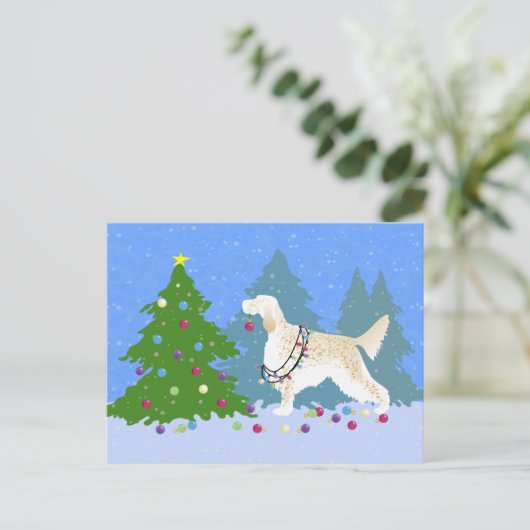 Englischer Setter Dekorationsbaum im Wald Postkarte (Stehend Vorderseite)