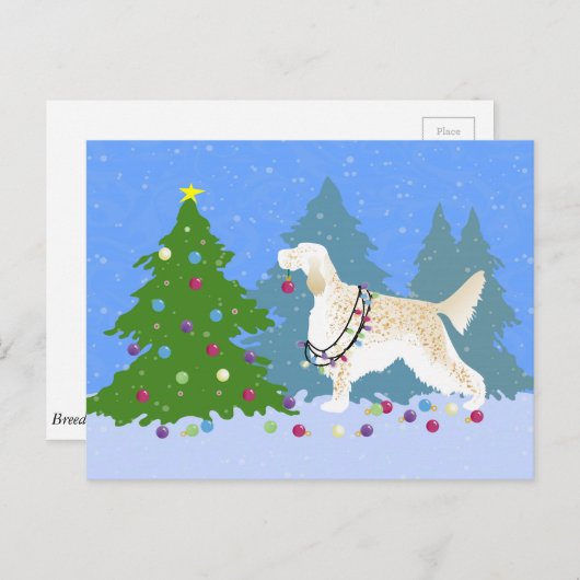 Englischer Setter Dekorationsbaum im Wald Postkarte (Vorne/Hinten)