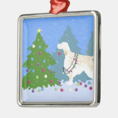 Englischer Setter Dekorationsbaum im Wald Silbernes Ornament (Links)