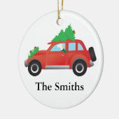 Englischer Setter Dog Auto mit Weihnachtsbaum Keramikornament (Links)