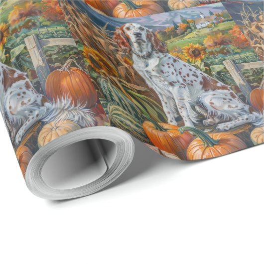 Englischer Setter Hund Herbsternte Erntedank Geschenkpapier (Rolleneckpunkt)