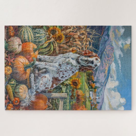 Englischer Setter Hund Herbsternte Erntedank Puzzle (Horizontal)