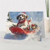 Englischer Setter Hund in Sledge Let it Schnee Wei Karte (Vorderseite)