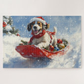 Englischer Setter Hund in Sledge Let it Schnee Wei Puzzle (Horizontal)