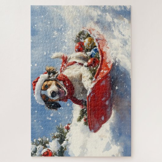 Englischer Setter Hund in Sledge Let it Schnee Wei Puzzle (Vertikal)