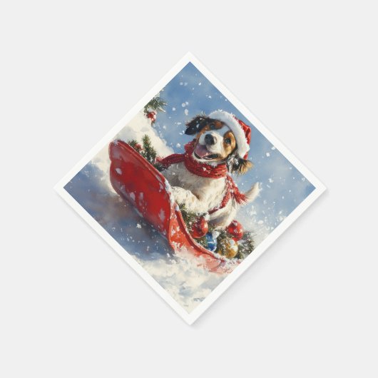 Englischer Setter Hund in Sledge Let it Schnee Wei Serviette (Ecke)