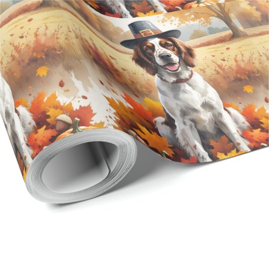 Englischer Setter im Herbst hinterlässt Erntedank  Geschenkpapier (Rolleneckpunkt)