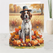 Englischer Setter im Herbst hinterlässt Erntedank  Karte (Vorderseite)