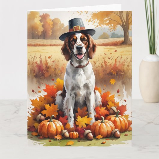 Englischer Setter im Herbst hinterlässt Erntedank  Karte (Vorderseite)