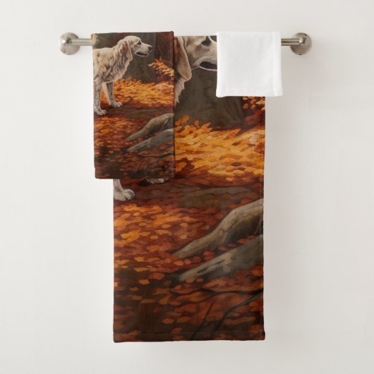 Englischer Setter im Herbst Leaves Fall Inspiriert Badhandtuch Set (Insitu)
